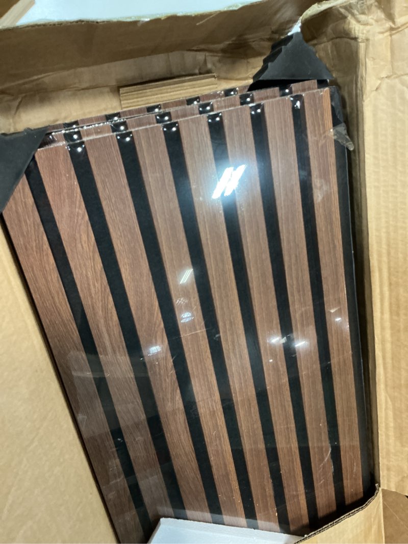 Condition photo showing New/Like New for 4 pack acoustic wood panels for wall 47.24" x 23.81" soundproof | wood slat wall panel for interior decor & noise reduction, sound absorbing wood wall panel for home office studio, teak 47" x 23" (4 pcs) teak