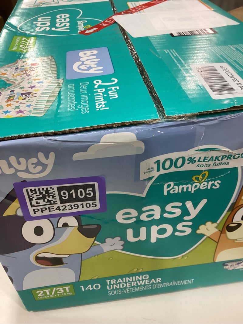 Condition photo showing New/Like New for pampers training pants - easy ups boys & girls bluey - size 2t-3t, 140 count, children's potty underwear (packaging may vary) 2t-3t 140