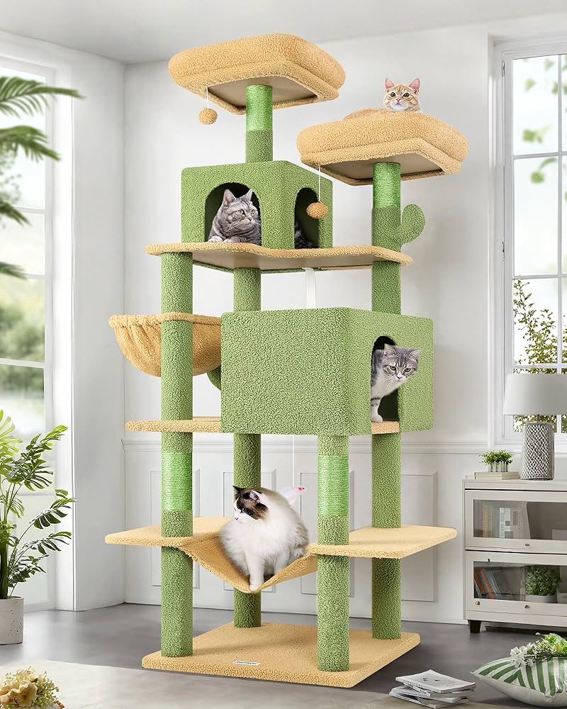 Globlazer Cactus Corner Cat Tree Tower for Large Cat, 66inch Tall Large Cat Tree Condo for Multiple 