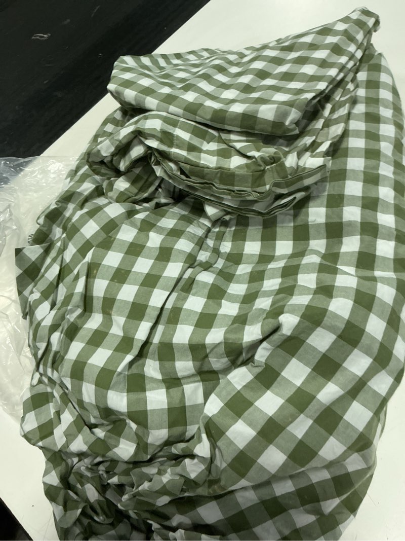 Condition photo showing Good Condition for classic organic percale gingham fitted sheet set, king, olive gingham
