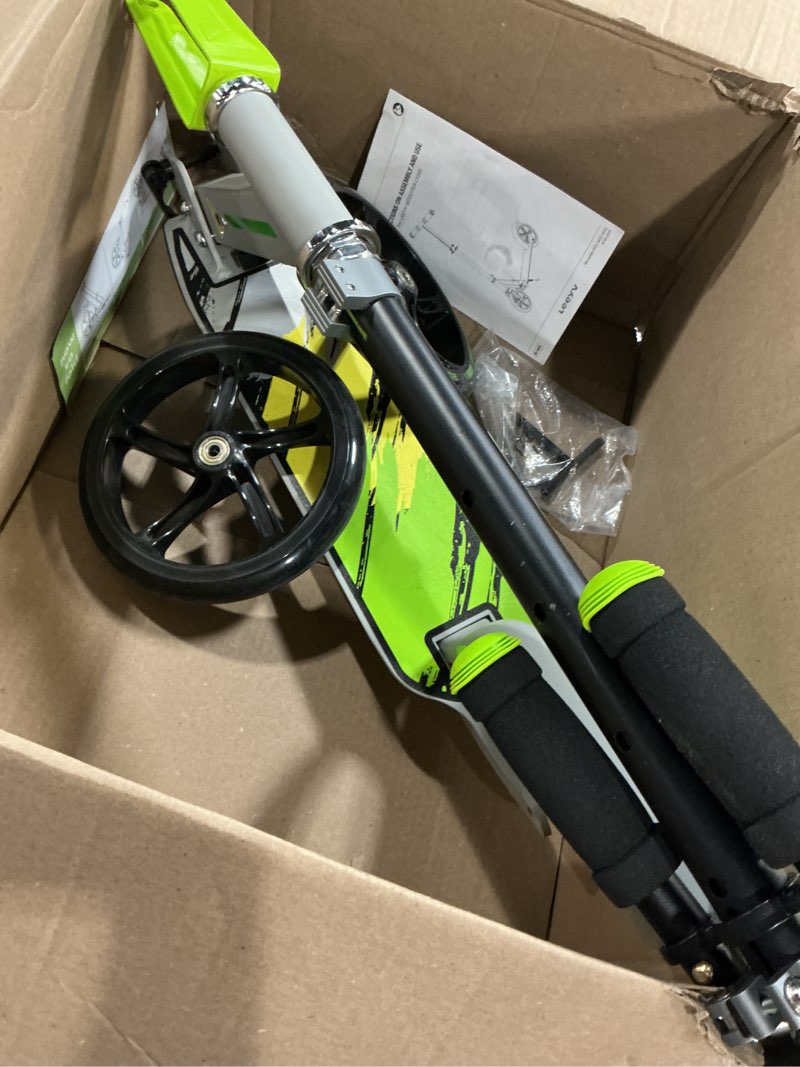 Condition photo showing Good Condition for scooter for kids 6–12 & adults, max load 240 lbs, adjustable height,lightweight 2-wheel, foldable kids scooter with big wheels green