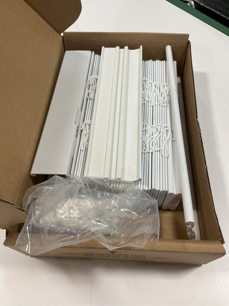 Condition photo showing As Is for  allen + roth At Home 2-in Slat Width 9-in x 72-in Cordless White Faux Wood Room