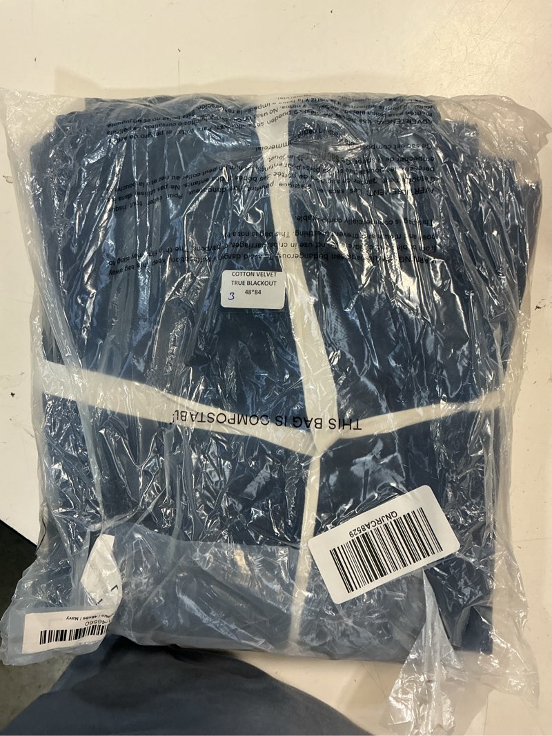 Condition photo showing Good Condition for quince cotton velvet true blackout curtian 48”x84” navy