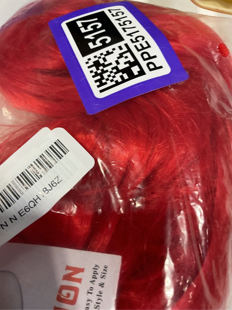 Condition photo showing Good Condition for red wig and sunglasses set - 15 inch wavy wig with bangs - heat resistant bob wig - short curly wavy wig - shoulder length wigs for women - bachelorette party costume cosplay wigs (red)