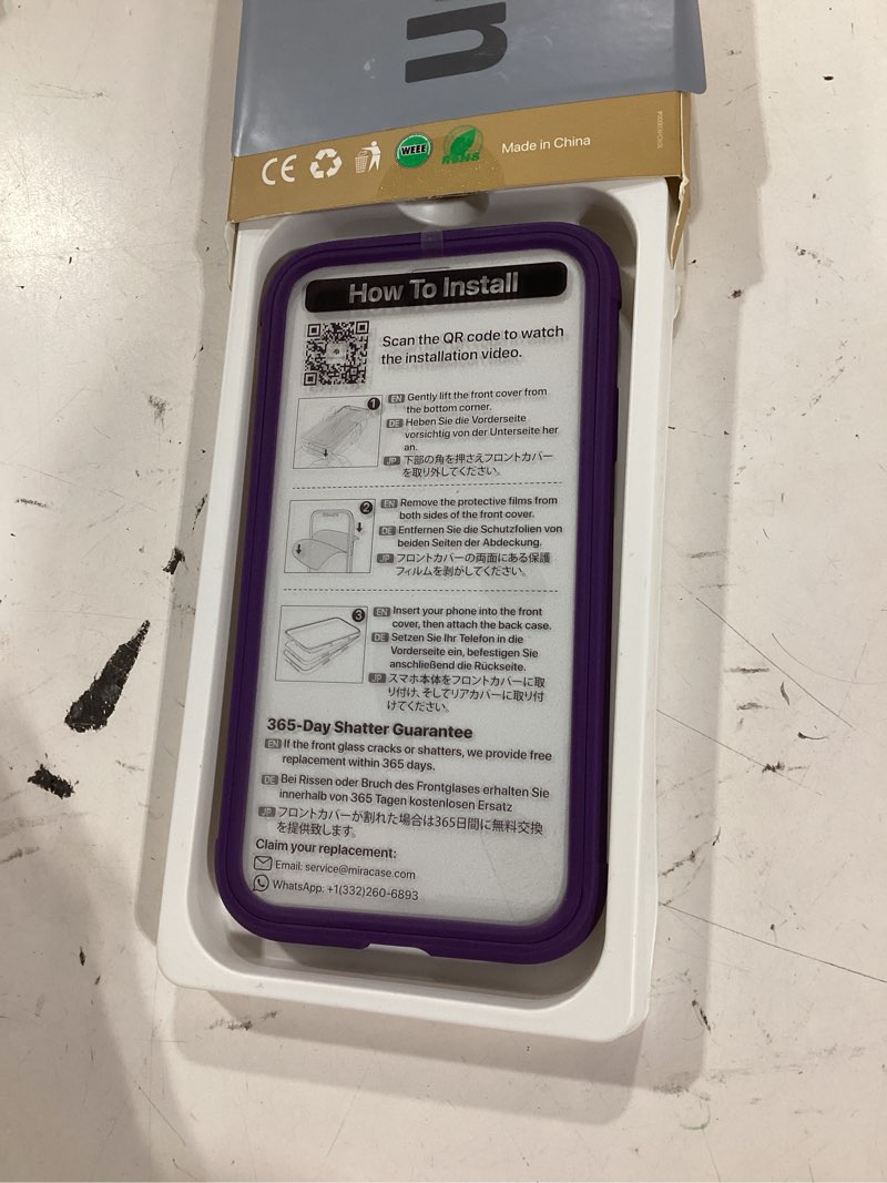 Condition photo showing As Is for miracase glass series for iphone 11 case 6.1 inch, upgraded full-body rugged phone bumper case cover with built-in 9h tempered glass screen protector and camera protector, purple iphone 11 purple