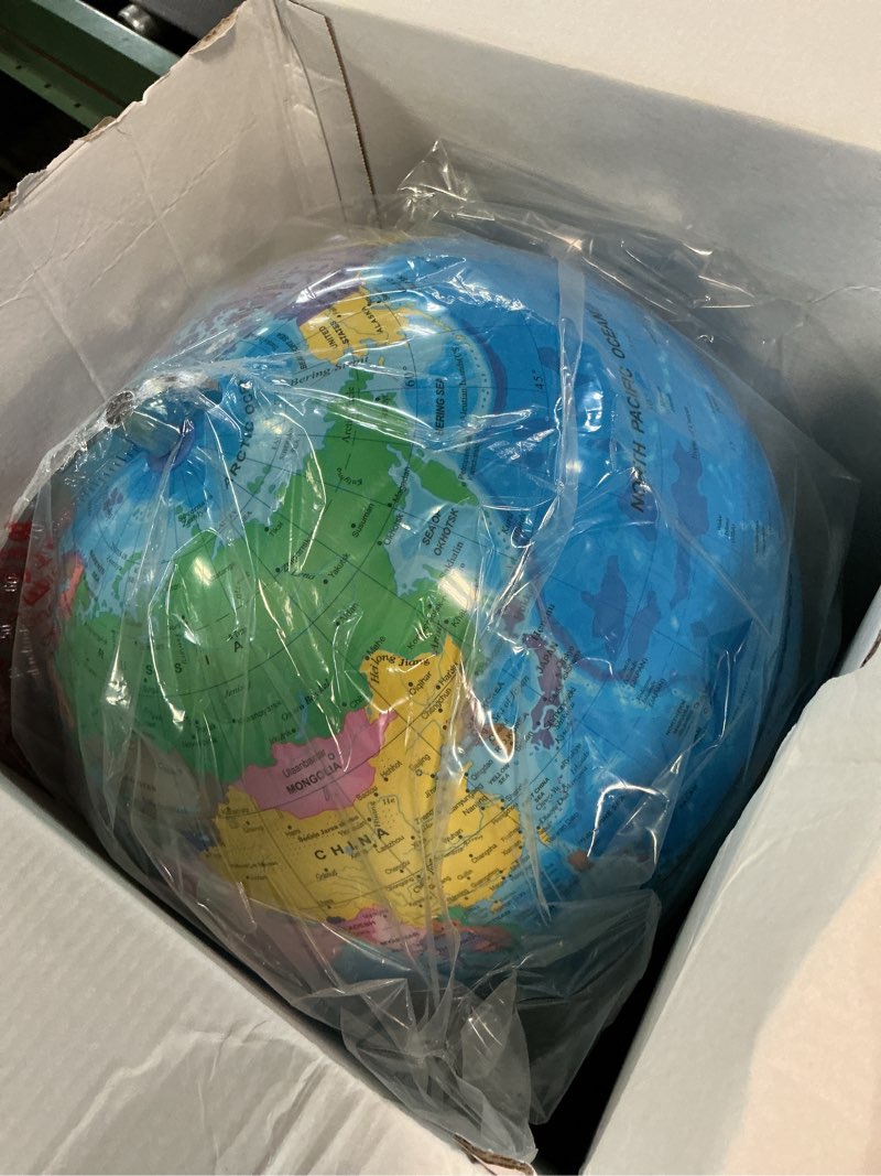 Condition photo showing New/Like New for 12" illuminated world globe for children & adults, globe lamp with world map for kids, stable heavy metal base, interactive stem learning gift & night light blue 12 inch
