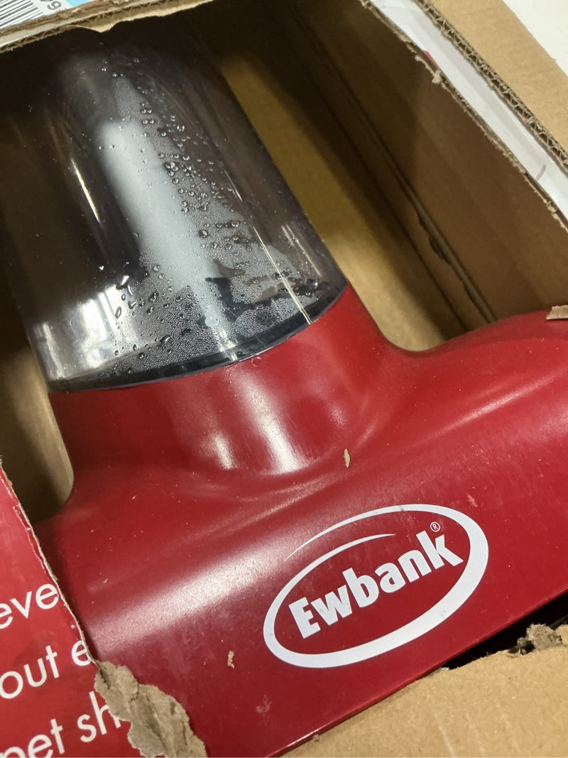 Condition photo showing As Is for ewbank cascade manual non-electric lightweight compact carpet cleaner shampoo dispensing roller tall scrubber brush, with 17 oz. shampoo, 85 oz, red