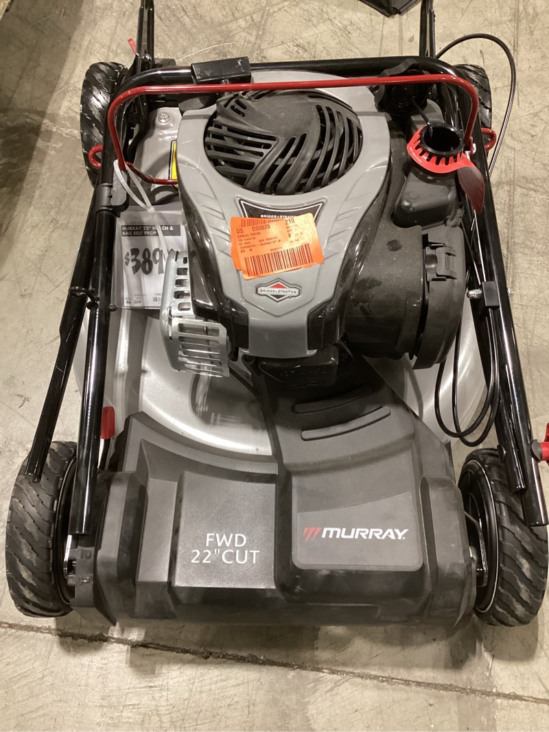 Condition photo showing As Is for 22 in. 140 cc briggs & stratton walk behind gas self-propelled lawn mower with front wheel drive and no bagger