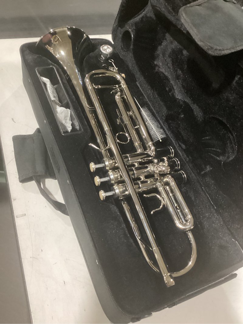 Condition photo showing Good Condition for Eastar Bb Standard Trumpet Set for Beginner, Brass Student Trumpet Instrument with Hard Case, Cleaning Kit, 7C Mouthpiece and Gloves, ETR-380N, Silver