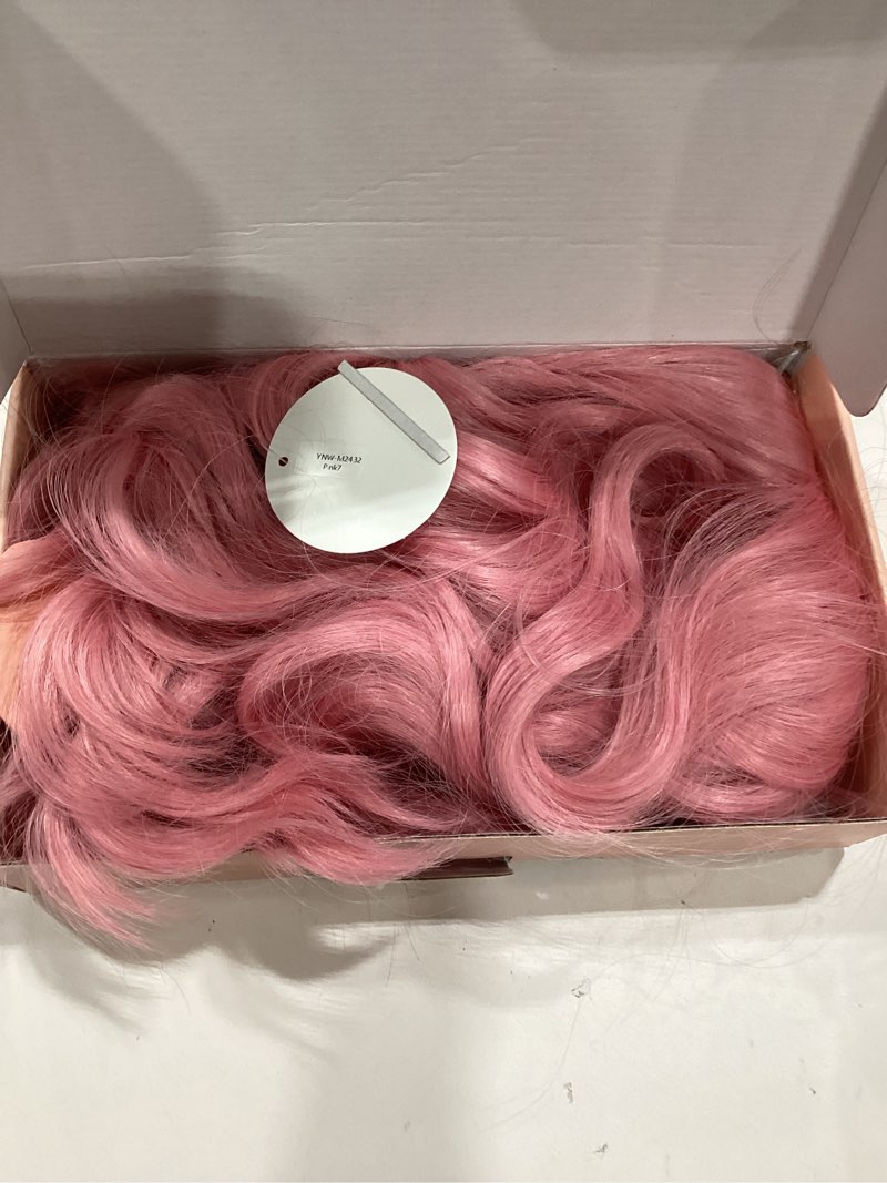 Condition photo showing As Is for light pink wig for women short pastel wavy wigs curly bob wigs with bangs shoulder length colorful synthetic wigs for cosplay costume party daily use(14 inches)