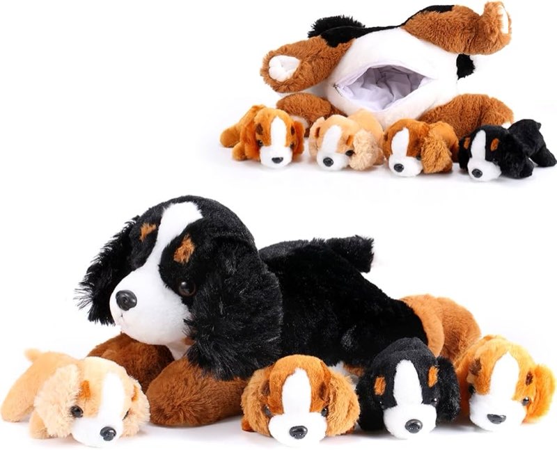 Skylety 5 Pcs Dog Stuffed Animal Puppy Stuffed with Babies Inside 1 Big Mommy with 4 Mini Baby Cute Soft Toy for Valentine Children Birthday Party Adopt a Puppy Favor(Mountain Dog)