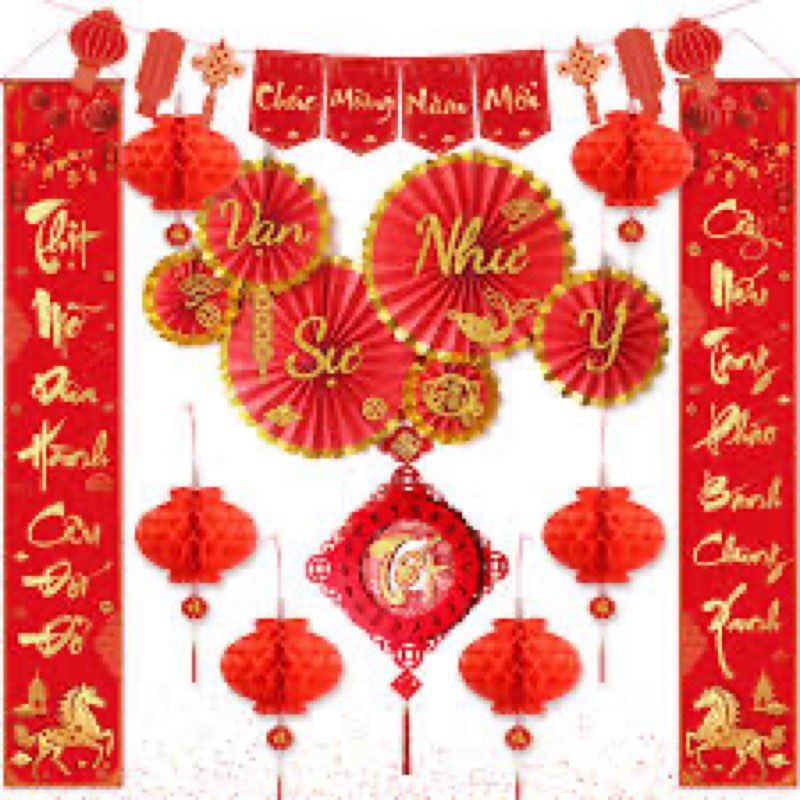 tet decorations vietnamese 2026, vietnamese new year decorations set includes chuc mung nam moi bann