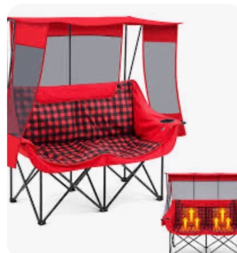 double camping chair with canopy shade oversized folding loveseat with roof, 660lbs heavy duty outdoor lawn chair with holders pocket for camping, fishing (heating zones for cool evenings