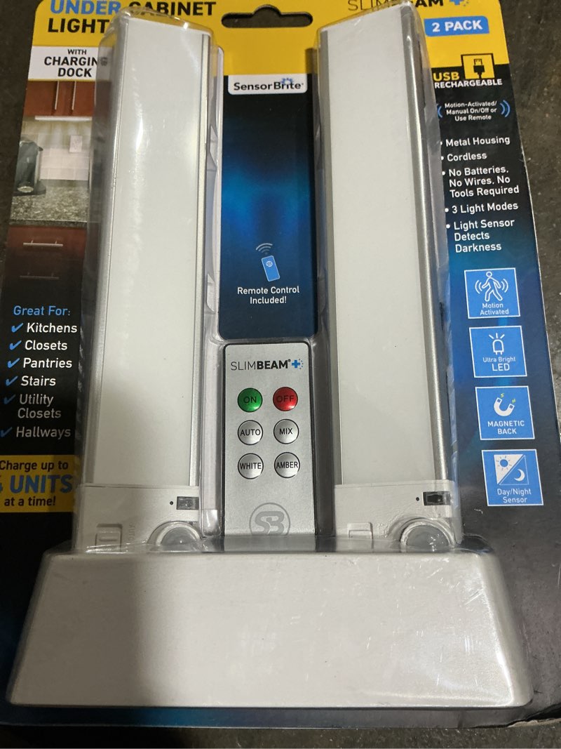 Condition photo showing New/Like New for led rechargeable under cabinet night light with base and remote (2-pack)