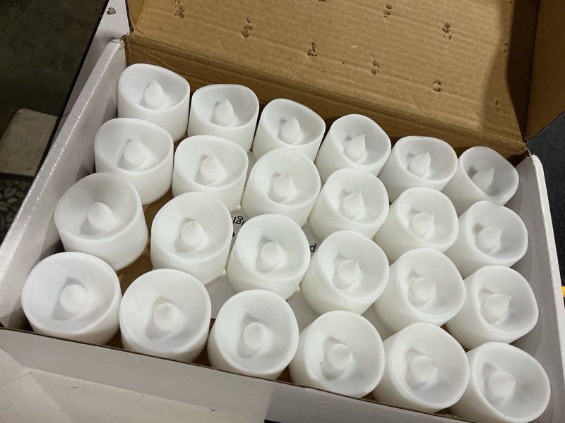 Condition photo showing New/Like New for homemory 48-pack cool white novelty flickering flameless tea lights, 200+hours battery-operated led fake candles for wedding table centerpieces,proposal,anniversary, white base, ø1.5'' × h1.3'' cool white glow, white base pack of 48