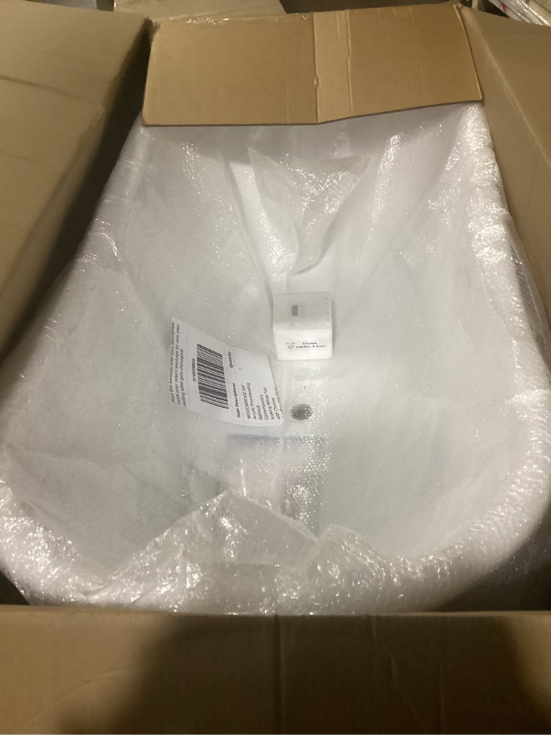 Condition photo showing Good Condition for WOODBRIDGE 59" Acrylic Freestanding Bathtub Contemporary Soaking White Tub with Chrome Overflow and 