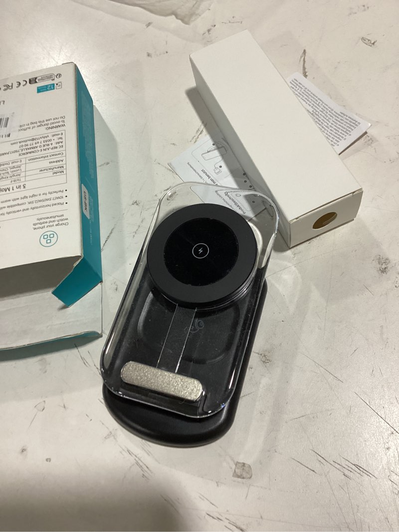 Condition photo showing Good Condition for belkin magsafe charger compatible, 3-in-1 charging station, qi2.2 25w magnetic wireless charger dock, foldable charging stand for iphone 17/16/15, apple watch, airpods, pixel 10 (45w adapter included) black