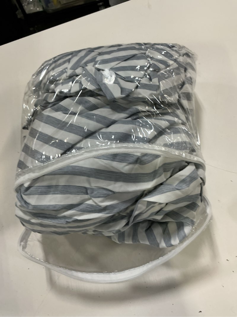 Condition photo showing As Is for mejoroom striped full size sheets - 1800tc luxury full sheets with 16 inch deep pocket - premium bedding collection - extra soft, breathable, wrinkle, fade & stain resistant - 4 piece (blue stripe) 11-blue stipe full