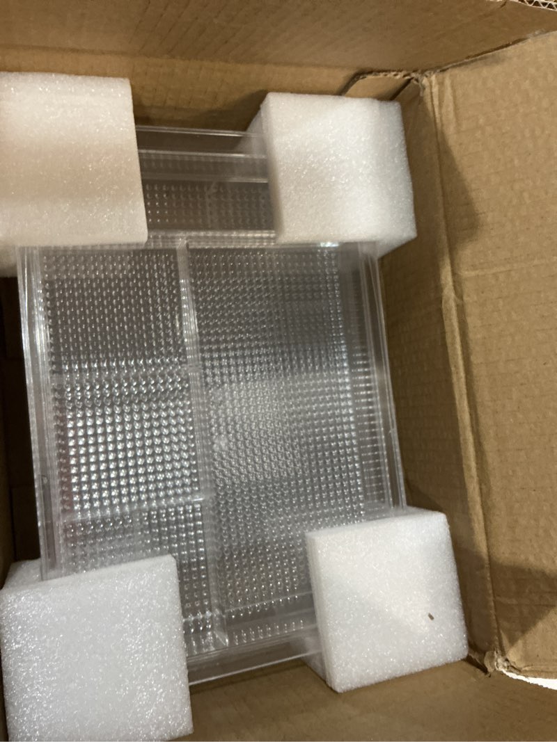 Condition photo showing New/Like New for oubonun expandable drawer organizer 11.1” to 19.2” width, shallow cosmetic organizer 1.3” height, 4 packs, clear plastic storage trays for dressing table,bathroom shallow 4 packs