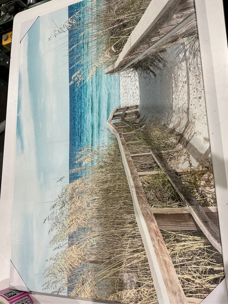 Condition photo showing Good Condition for wallsup decor beach pathway canvas wall art - ocean theme artwork boardwalk picture with wood toned fence and weeds painting for living room (36 x 24) 36'' x 24''