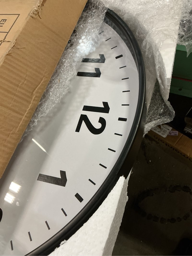 Condition photo showing As Is for LEIKE Metal Large Wall Clock 24IN Black, Retro Silent Quartz Battery Operated, Decorative for Patio, Kitchen, Living Room, Bedroom, Pool Rust 24in