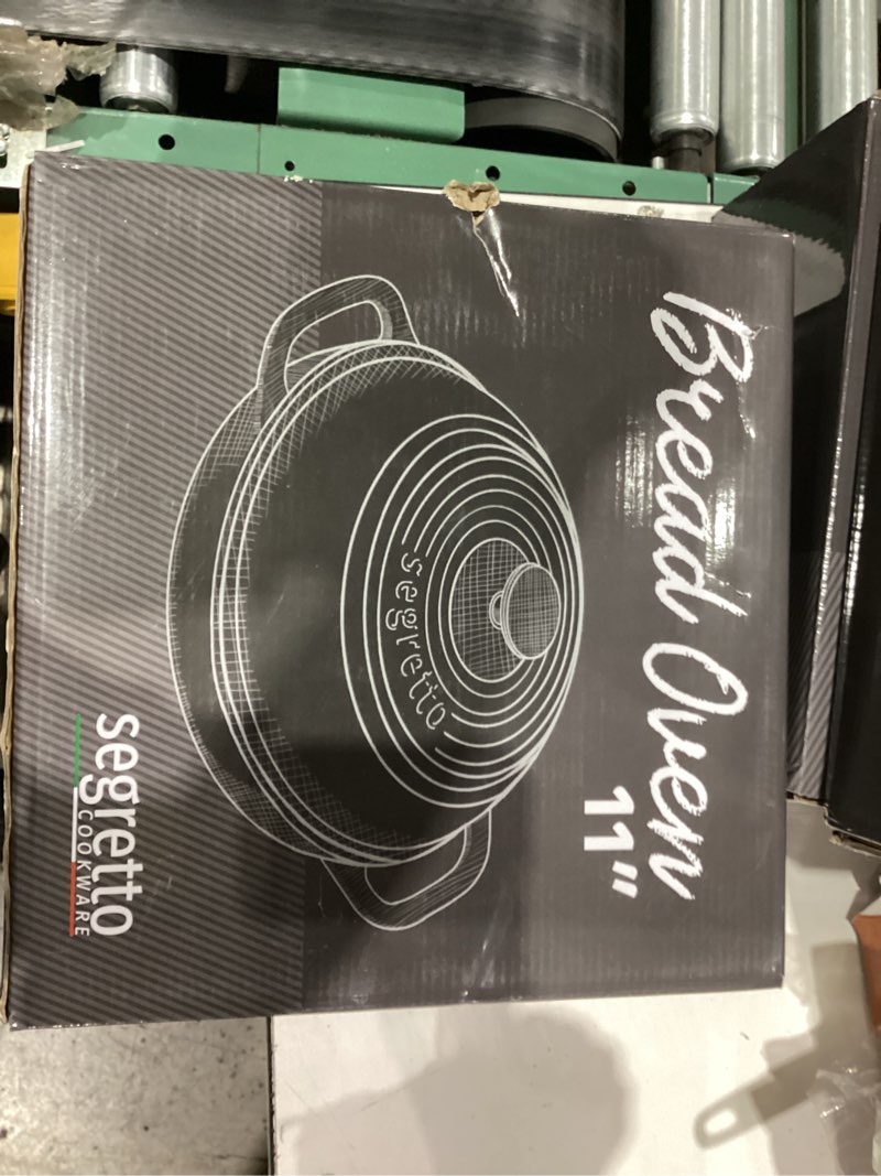 Condition photo showing New/Like New for Enameled Cast Iron Bread Pan with Lid, 11” Nero (Black) Bread Oven Cast Iron Sourdough Baking Pan, Dutch Oven for Bread - Segretto Cookware 6qt Nero (Black)