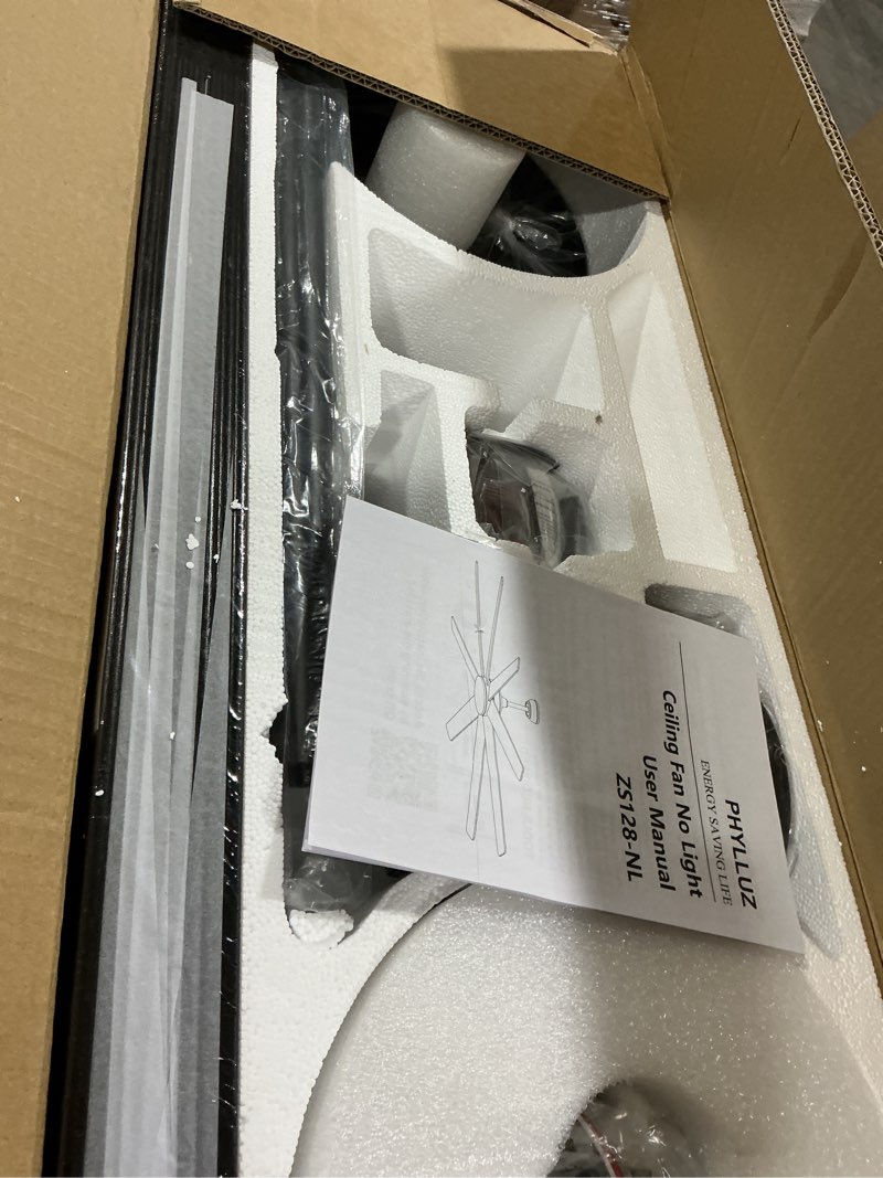 Condition photo showing Good Condition for (Similar to stock photo) Fanbulous 65 Inch Large Ceiling Fan Without Light, Modern Indoor/Outdoor Ceiling Fans No Light with Remote,6-Speed Reversible Quiet DC Motor, 10 Blade for Bedroom,Living Room,Patio,Garage(Black) Black 65 Inch