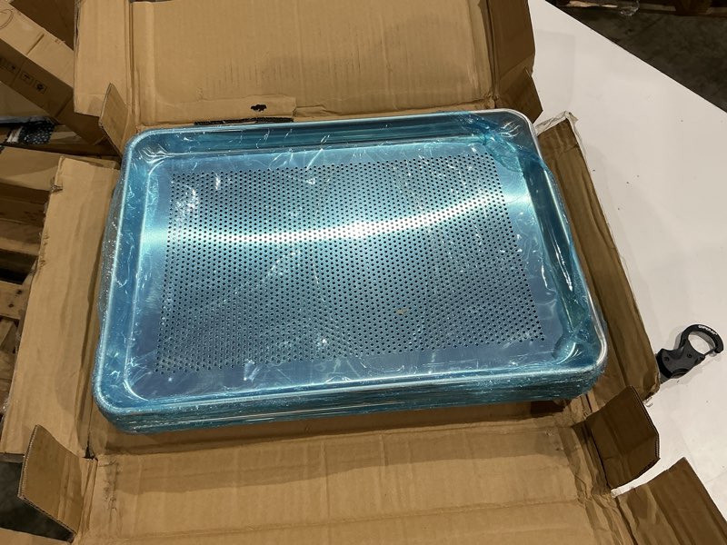 Condition photo showing Good Condition for bieama set of 6 full perforated aluminum baking sheets, commercial bakery equipment cookie sheets, nsf approved baking tray