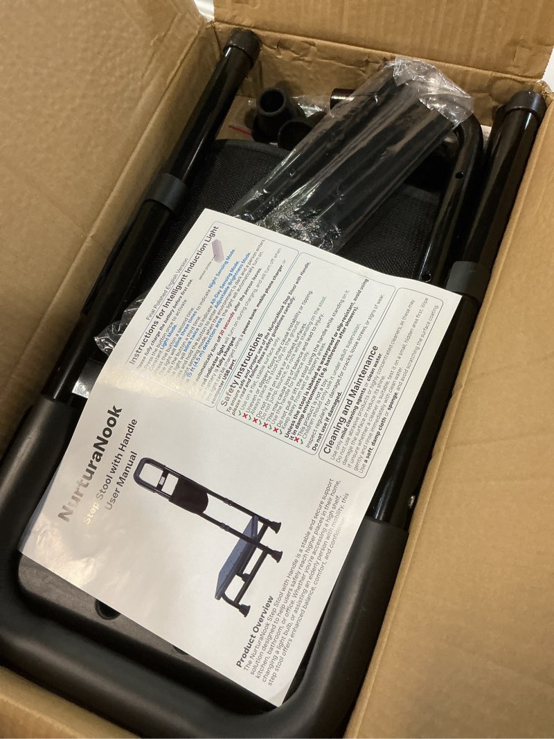 Condition photo showing Good Condition for step stool with handle – 2 step foot stool for adults, non-skid bed steps for high beds, adjustable handrail with night light & storage bag, safe step stool for seniors & elderly 2 step stool with handle