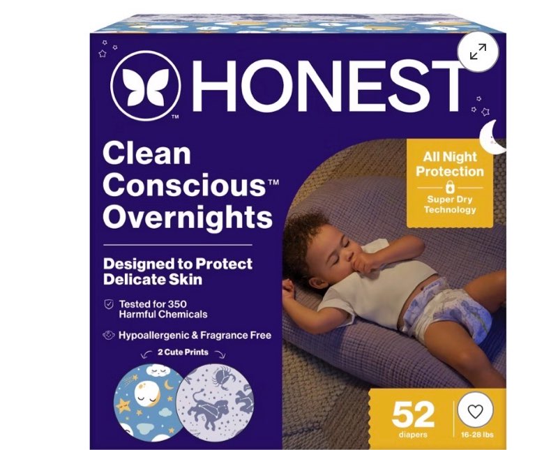 The Honest Company Clean Conscious Overnight Diapers Cozy Cloud + Star Signs - Size 3 - 52ct