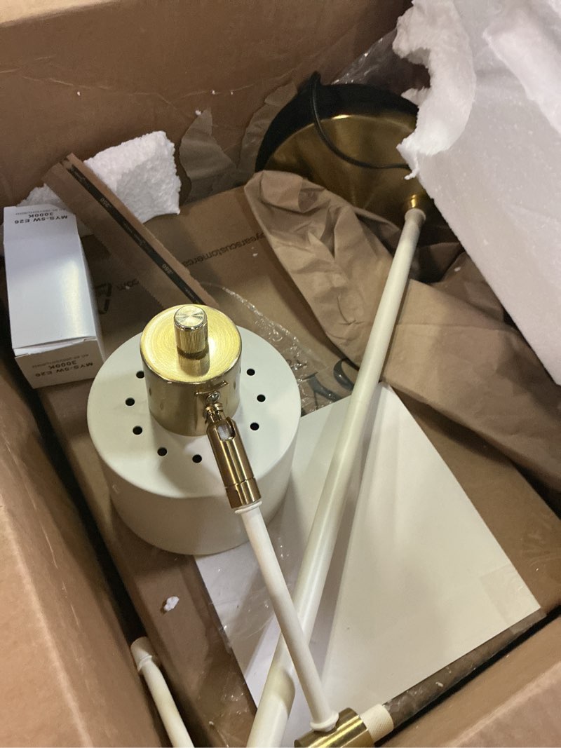 Condition photo showing As Is for OYEARS Modern Industrial Desk Lamp for Reading LED 22.2“ Metal Table Lamp Light for Office Bedroom Study Room Living Room Nightstand Bedside Lamps Gold and Matte Cream Accent (Cream, Bulb Included) Cream and Gold