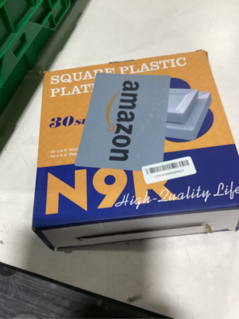 Condition photo showing As Is for n9r 60pcs white square plastic plates, 30 dinner & 30 dessert plates heavy duty, fancy disposable plates for party, wedding and other events