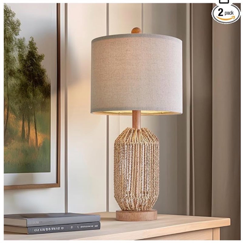 oyears 21" boho table lamp for living room, bedside lamp for nightstands, rattan lamp for bedroom, farmhouse table lamp for room decor, end table, retro, brown, 1 pack
