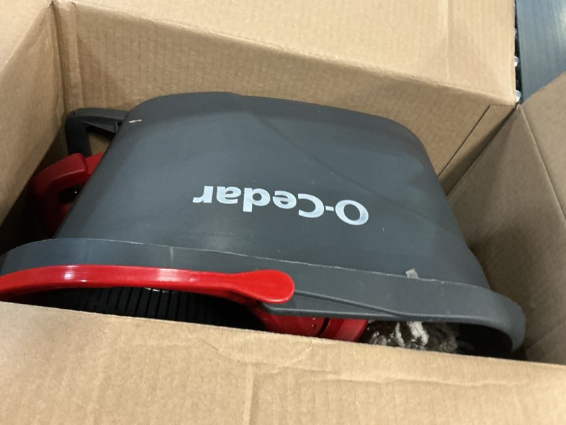 Condition photo showing As Is for o-cedar easywring microfiber spin mop, bucket floor cleaning system, red, gray, standard easywring spin mop & bucket