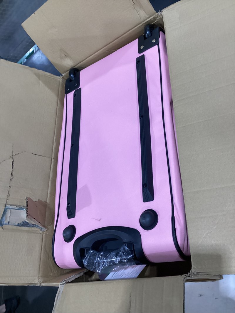 Condition photo showing Good Condition for bag is pink not black fanwoli 28\" dance bag with garment rack | upgraded stable system & fabric | more lightweight & wear-resistant | ideal competition rolling duffle bag | black/pink trim