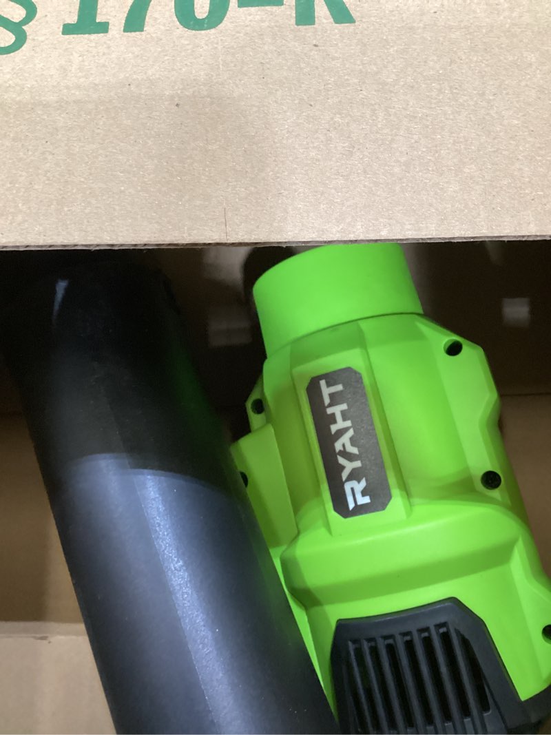Condition photo showing As Is for RYAHT Leaf Blower Cordless, 21V Powerful Electric Leaf Blower with 2 X 4.0Ah Batteries and Charger, 2 Speed Modes, Handheld Lightweight Leaf Blowers for Lawn Care, Patio, Dust, Blowing Leaves, Blue