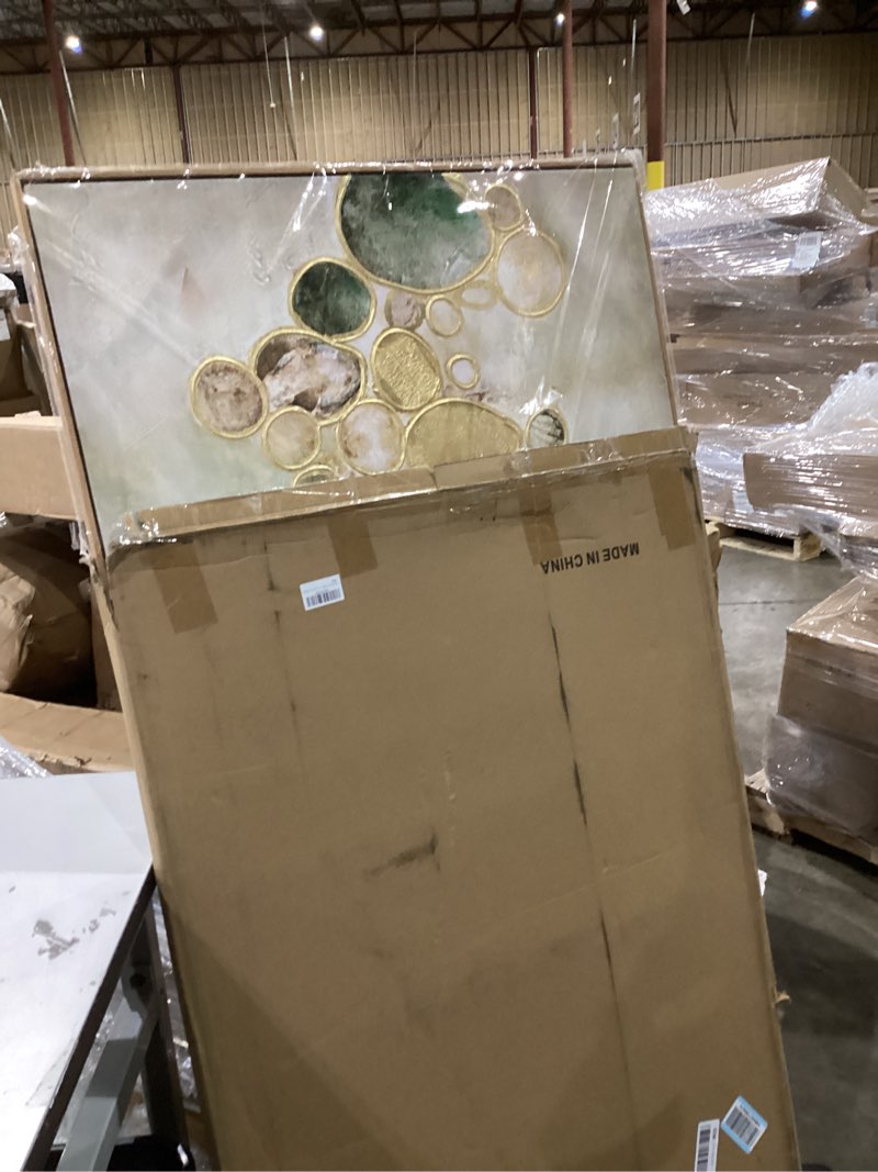 Condition photo showing Good Condition for yjyart gold line home wall decor abstract wall art neutral canvas artwork 32"x48" decorations for bedroom large paintings for living room 48"l x 32"w gold green
