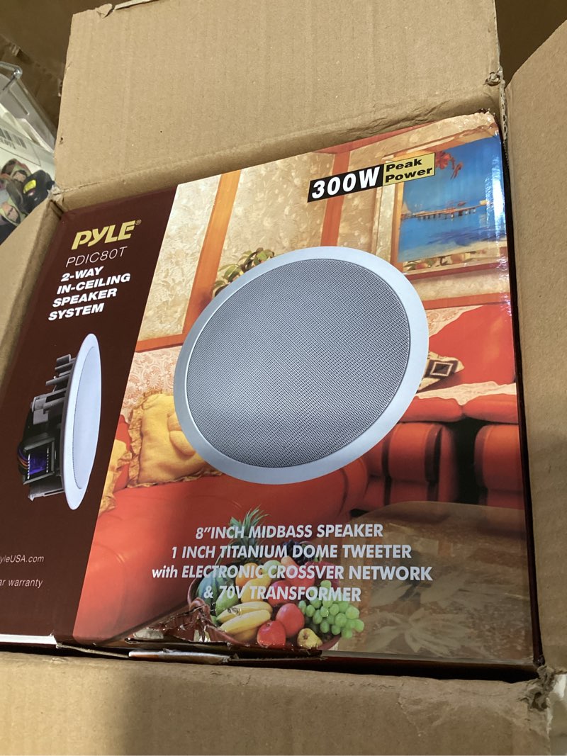 Condition photo showing Good Condition for 8” ceiling wall mount speakers - pair of 2-way midbass woofer speaker 70v transformer directable 1” titanium dome tweeter design w/ 55hz-22khz frequency response & 300 watts peak - pyle pdic80t white 8 in 70v transformer speaker