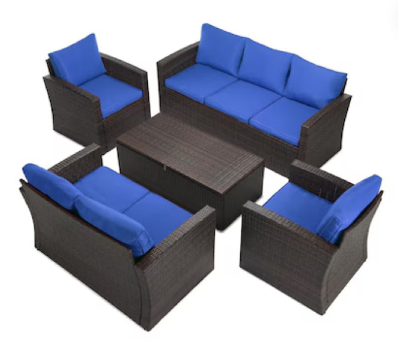 EDYO LIVING Best Home Choice 5 -Piece Wicker Patio Sofa Conversation Set with Blue