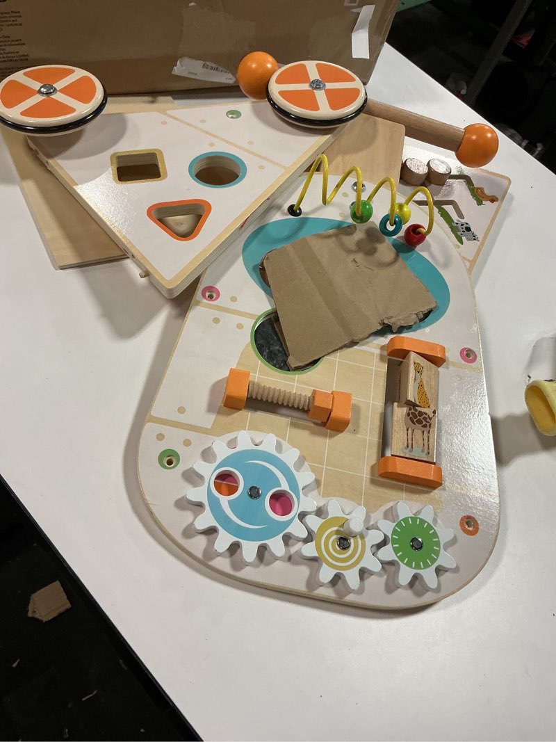 Condition photo showing Good Condition for Wooden Baby Walker, Adjustable Speed Push and Pull Learning Activity Walker, Toddler Push Walker Activity Center Toys with 7 Educational Activities for Boys Girls 1 2 3 Year Old