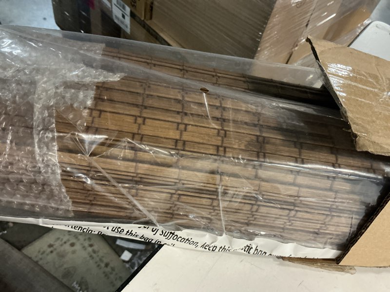 Condition photo showing Good Condition for LazBlinds Cordless Bamboo Roman Shades, Privacy Blinds for Interior Windows, Room Darkening Roll Up Bamboo Blinds for Home & Patio, 46.5" W x 48" H, Highfield Teak Pricacy - Highfield Teak 46 1/2" W x 48" H