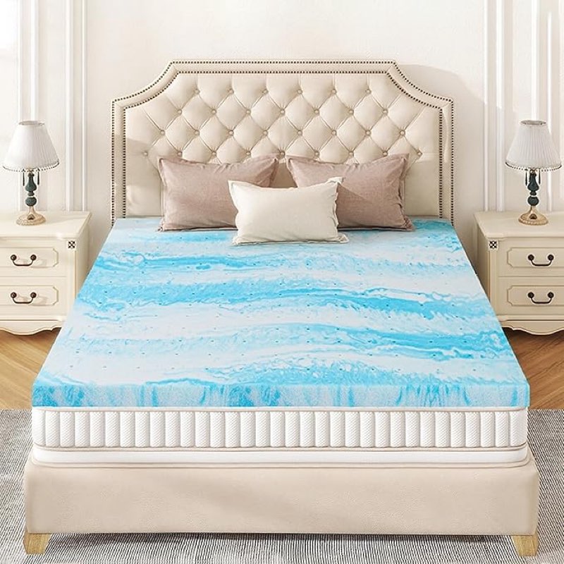 King Mattress Topper 2 Inch Memory Foam Mattress Topper with Gel Infusion, Cooling Mattress Pad in a