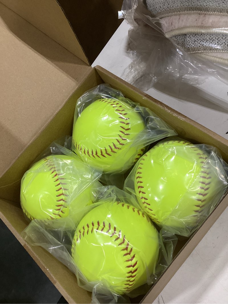 Condition photo showing New/Like New for lewtemi 12" softballs - official size weight yellow sports slowpitch softballs bulk - unmarked leather covered youth fastpitch ball for games practice and training 6