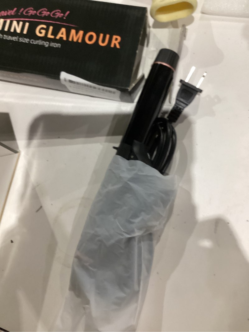 Condition photo showing As Is for Mini Travel Curling Iron for Short Hair, 1 Inch Small Curling Iron with Dual Voltage, 5 Heat Settings, Temp Memory & Lock, Auto-Off, Ceramic Travel Curling Wand Infused Argan Oil (Rose Gold)