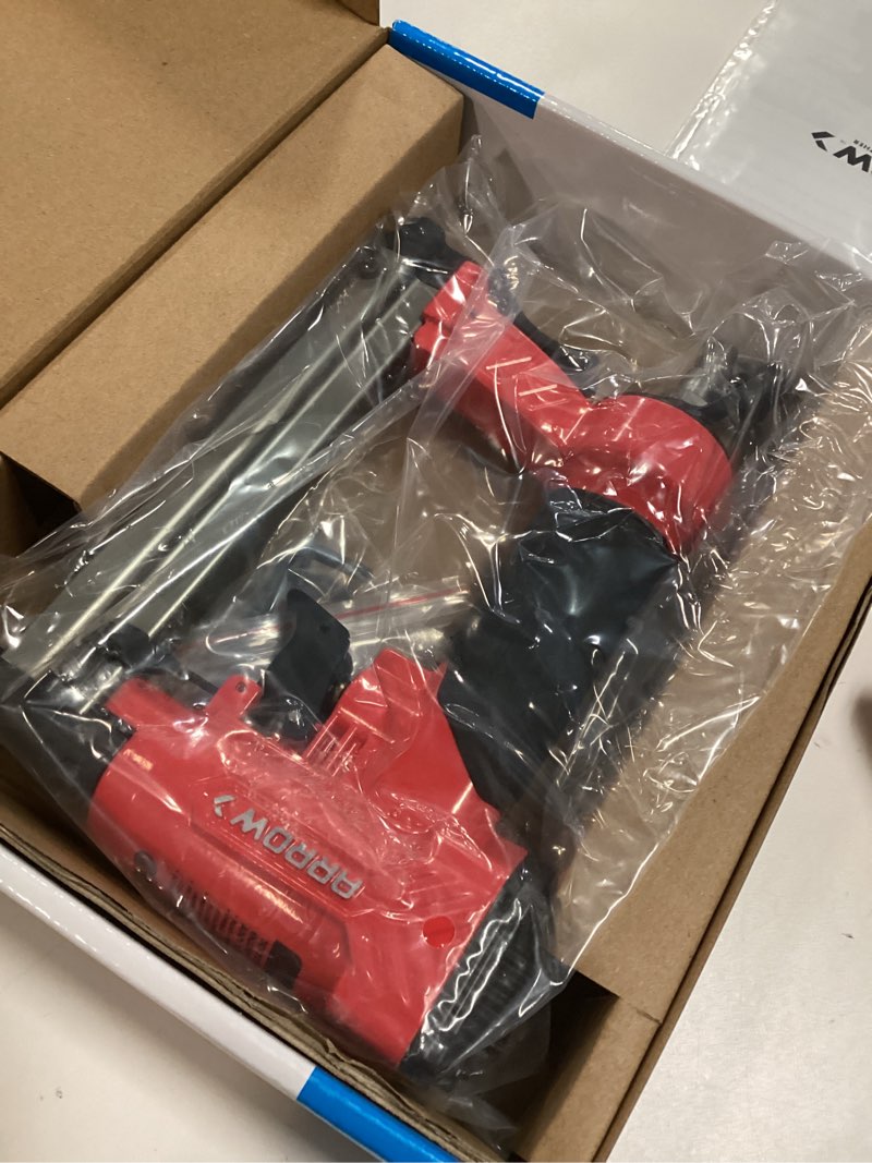 Condition photo showing Good Condition for Arrow PT50 Oil-Free Pneumatic Staple Gun, Professional Heavy-Duty Stapler for Wood, Upholstery, Carpet, Wire Fencing, Fits 1/4”, 5/16”, 3/8", 1/2", 9/16” Staples , Red