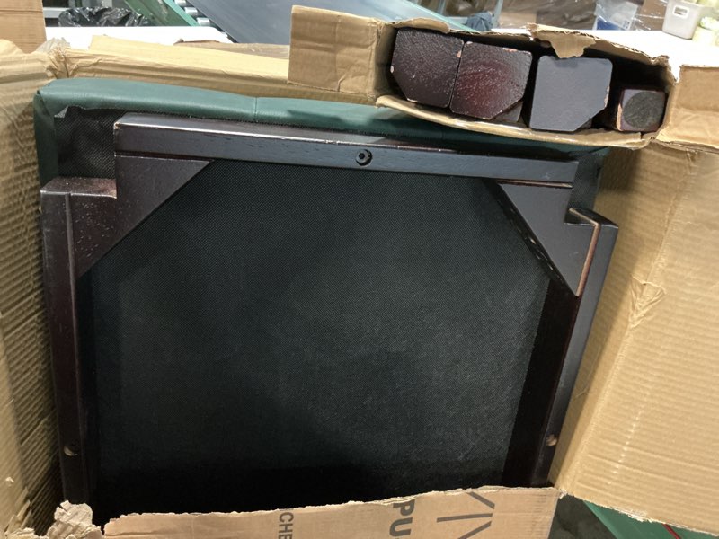 Condition photo showing As Is for Bedroom Bench, 47.2" Button-Tufted Leather Ottoman Bench, Entryway Bench Seat, Upholstered End of Bed Bench with Rubber Wood Legs for Living Room, Foyer, Dining Room, 47.2" L x 17" W x 17" H, Green Green-pu