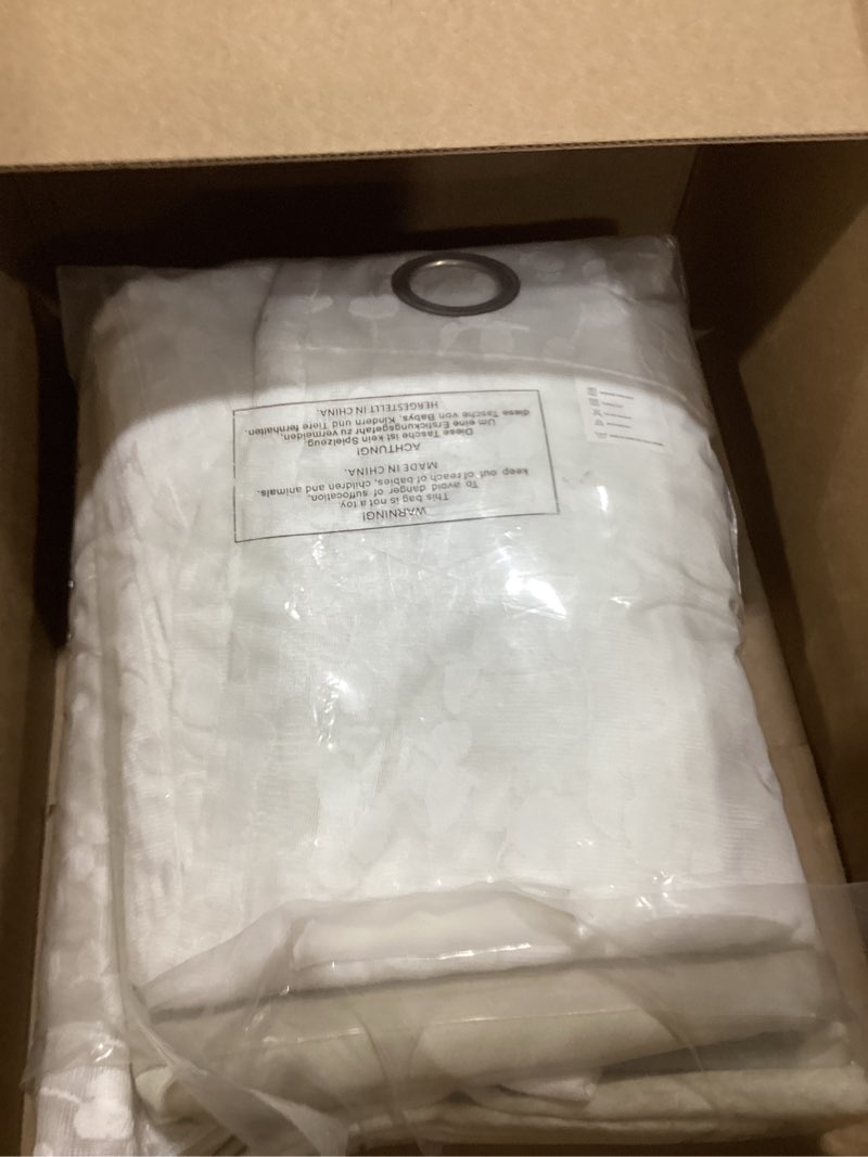 Condition photo showing Good Condition for Jubilantex Full Blackout Curtains + Leaf Sheer Window Panels, Mix and Match Style Double Layer Window Treatment Sets for Bedroom Living Room, 4 Panels 52" W x 95" L, Beige and White Leaf Buds| Beige/White 52"W x 95"L (Pack of 4)