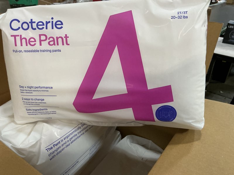 Condition photo showing New/Like New for Coterie The Pant, Size 4, Refastenable Training Pants for Sensitive Skin, Hypoallergenic, Super Absorbent Overnight Leak Protection, 2T/3T (20-32 lbs) 136 Count Size 4, 20-32 Pound (136 Count)