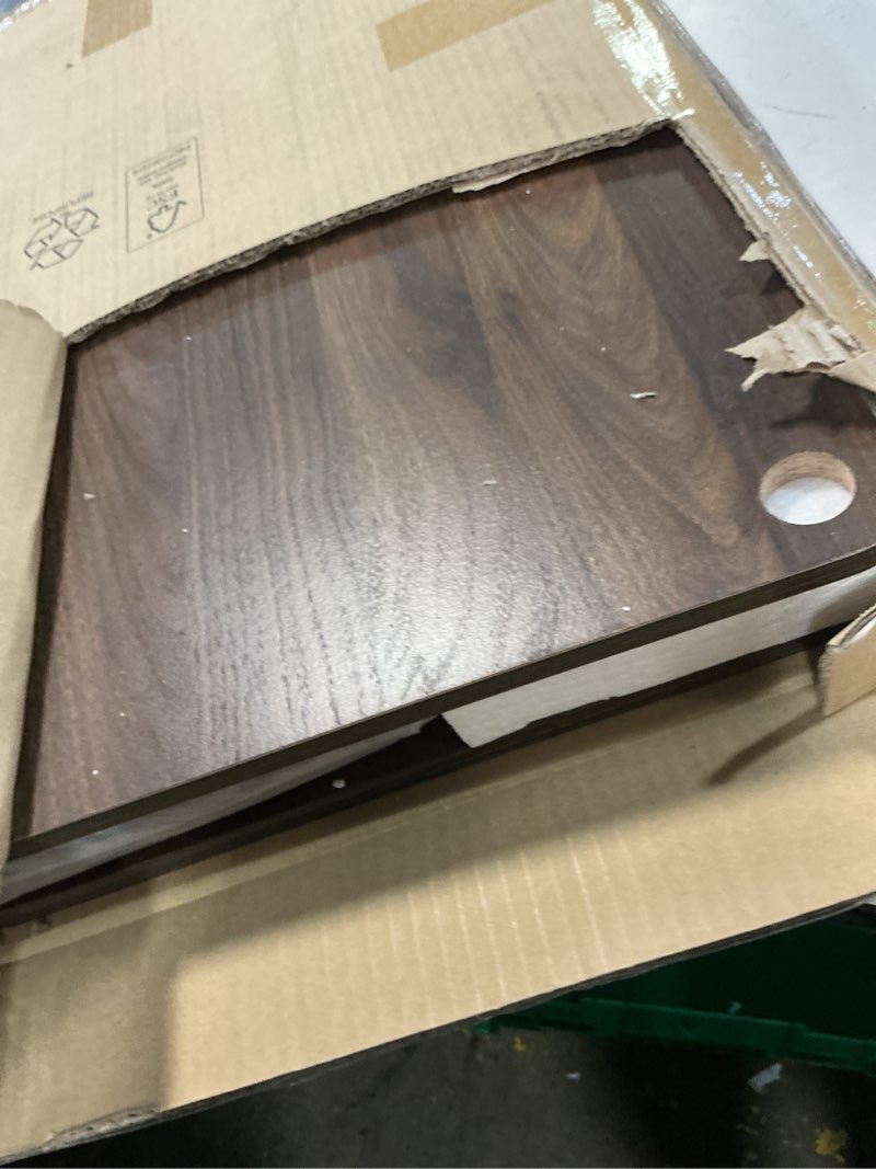 Condition photo showing As Is for furinno turn-n-tube tv riser stand, 2-tier small elevated no tools tv stand with plastic poles, console for tv up to 32 inch, 15.8 x 23.8 x 11, for living room, bedroom, columbier walnut columbia walnut/black small 23.8"(w)x11"(h)x15.8"(d)