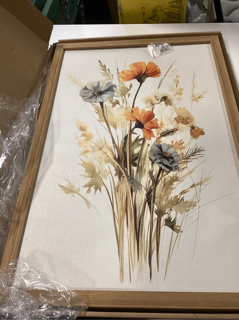 Vintage Wildflower Framed Canvas Wall Art Set of 3 – Rustic Botanical Floral Pictures Prints for Liv